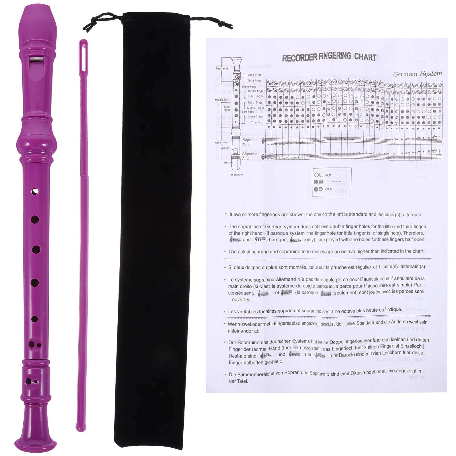 

1Set 8 Hole Recorder Soprano Flute ABS Material Fashionable Clear Sound Includes Cleaning Rod for Teens Soprano Recorder