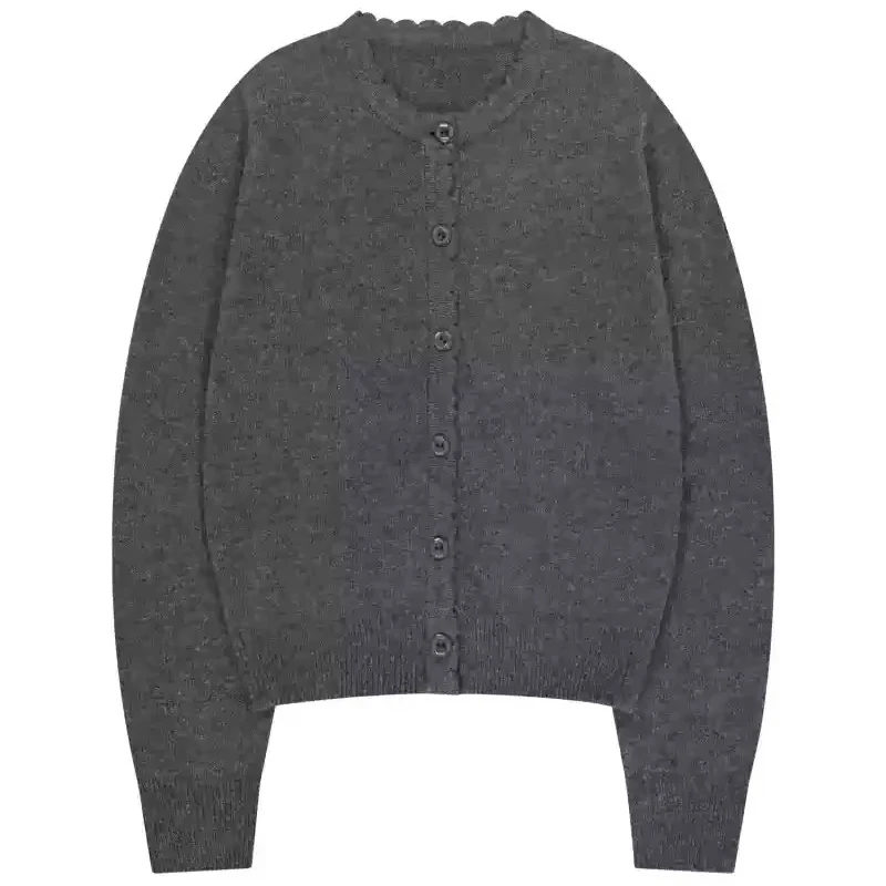 المرأة سترة مشغولة من الصوف سترة سترة 2025 الصدر طويلة الأكمام سترة مستديرة واحدة الرقبة سترة مشغولة من الصوف للزر #1