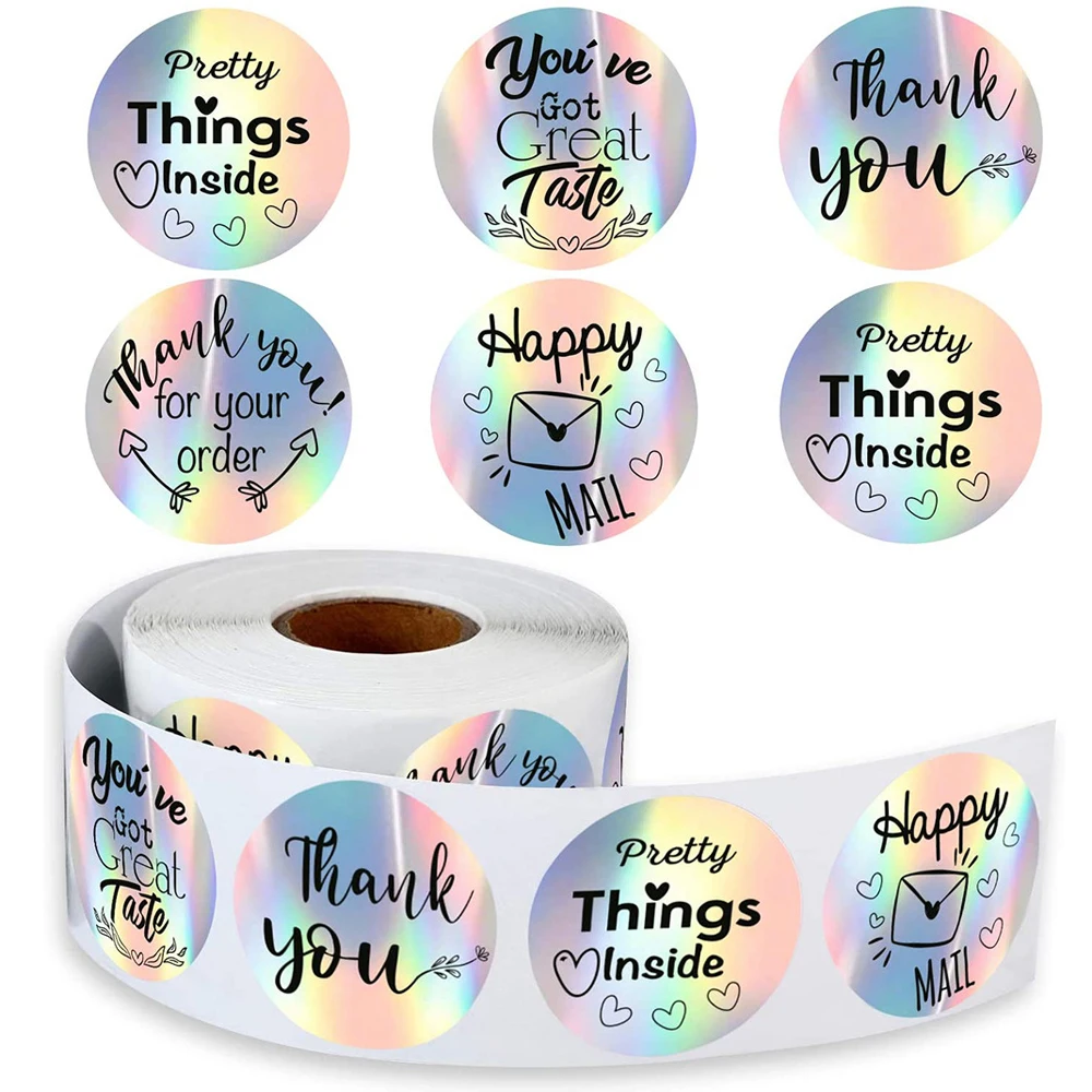 100-500pcs Thank You for My Small Business Stickers Paper Thank You Label Sticker Rainbow Silver  Adhesive Shipping Mail Labels