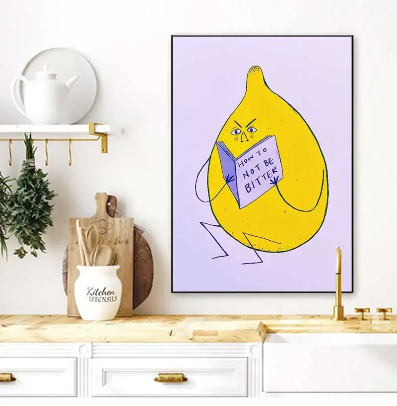 2026 How To Not Be Bitter Cute Fruit Lemon Looking Book Poster And Prints Modern Canvas  Wall Art Pictures Living Room Decor