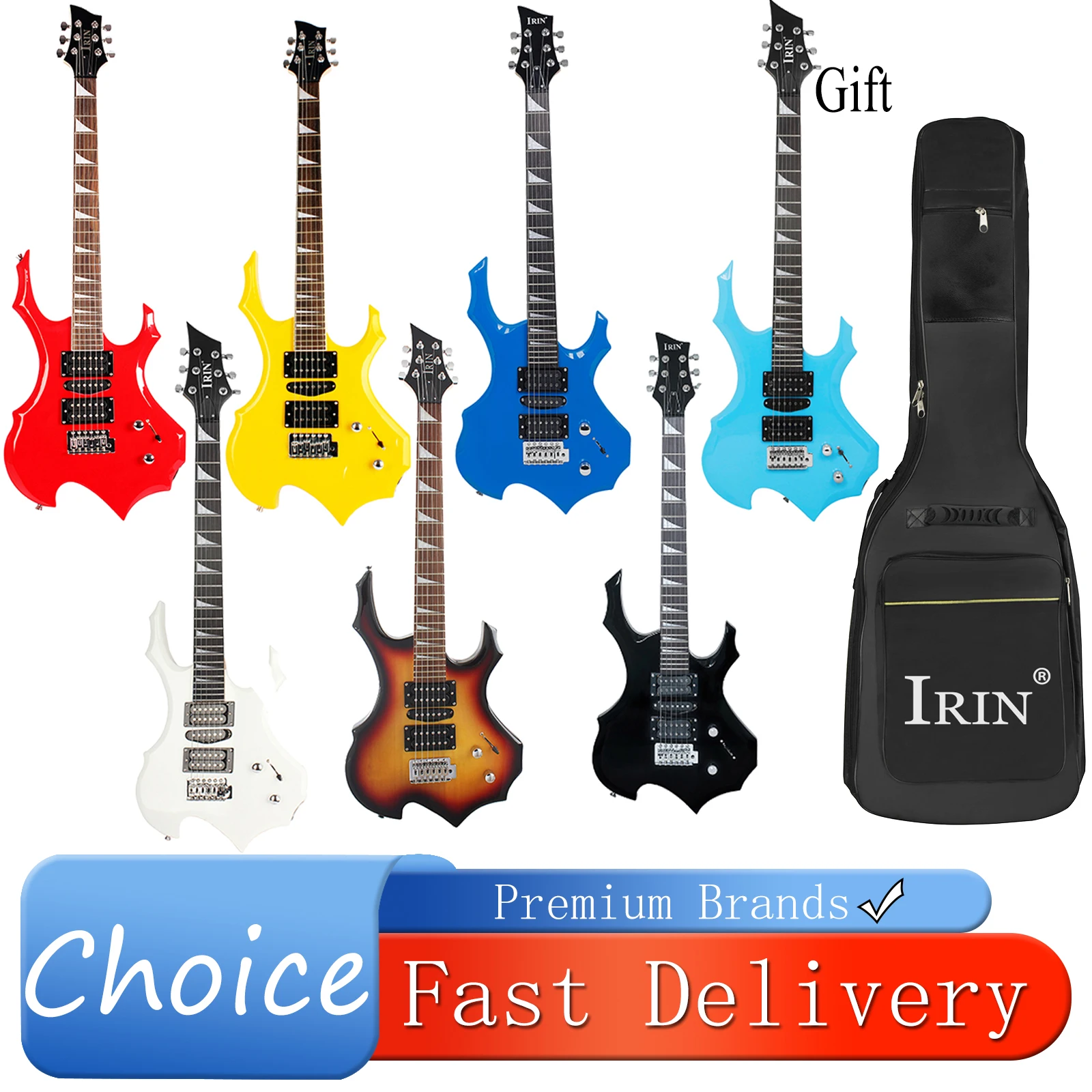 

Электрогитара IRIN, 6-струнная, 24 лада, электрогитара с пламенем, гриф из палисандра, кленовый гриф, электрогитара для начинающих с сумкой