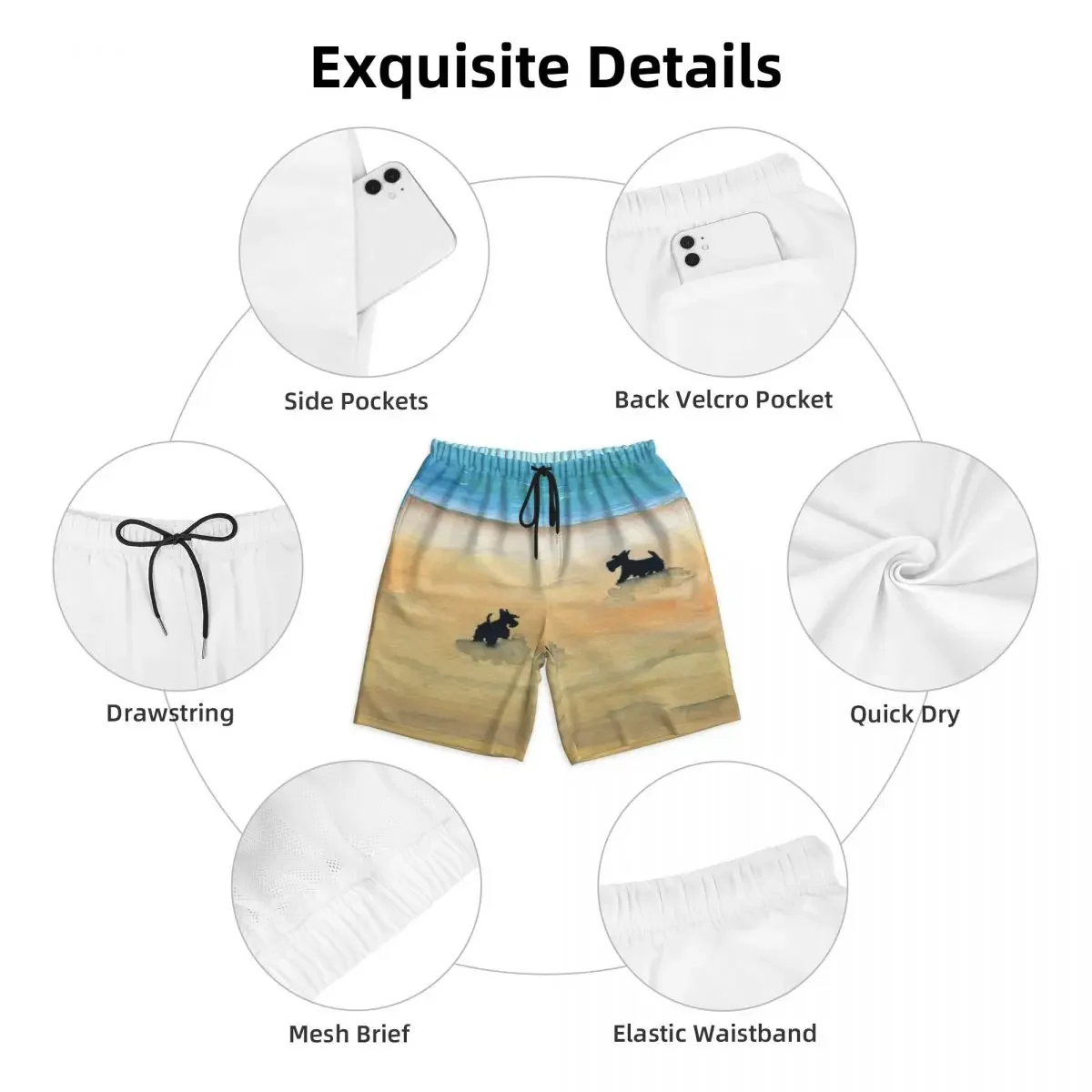 Custom Board Shorts Men Quick Dry Beach Boardshorts Scottish Terrier Swimming Trunks Bathing Suits