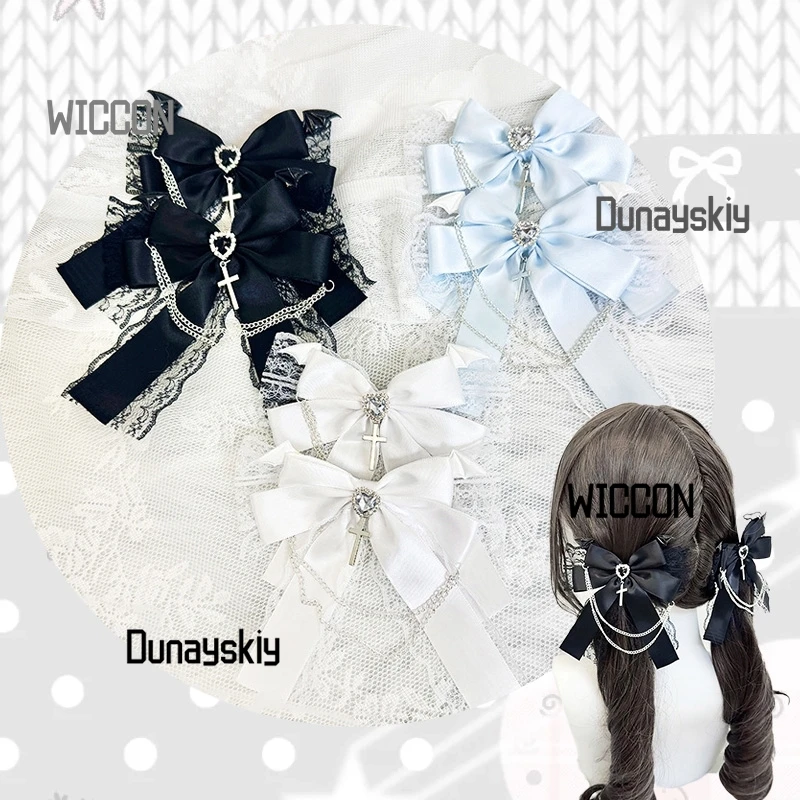 Jirai Kei arco producción Lolita encaje dulce fresco subcultura sombreros Cruz amor Cosplay accesorios Kawaii Halloween Navidad