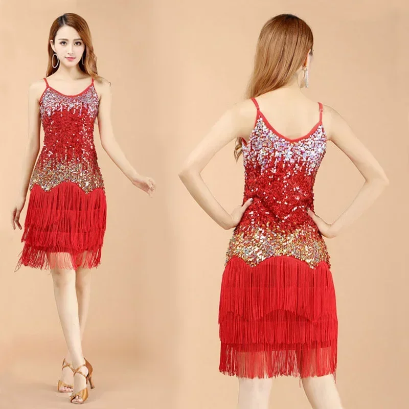 Vestido de dança latina novo sexy borla feminino meninas vestido de dança latina competição vestindo suspender roupas de prática de dança latina