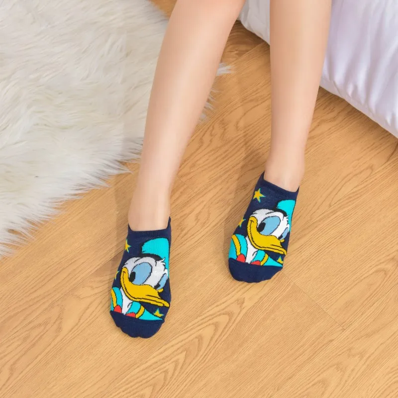 5Pairs Cotton Women Sock Mickey Minnie Winnie Daisy Cartoon Girl Slipper Sock Funny Cute Non-slip Silicone Invisible Ankle Sock