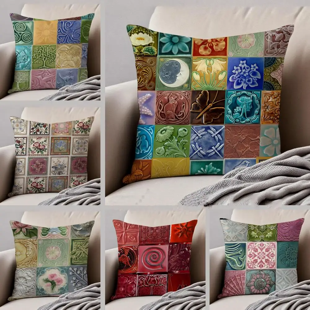 D-Dorfromantik Tiles Cushion Cover Throw Pillow Cover Hidden Button Durable Polyester Chair Cushion