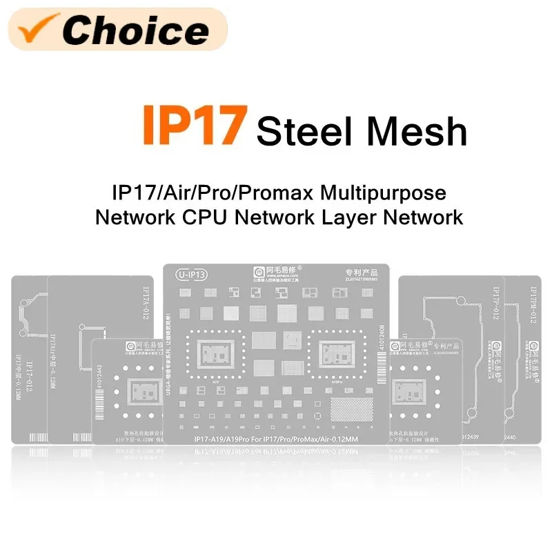 

AMAOE IP17 Series A19 Трафарет для реболлинга BGA для IP 17 17Air 17Pro 17ProMax Средний слой A19 Процессор Стальная сетка Оловянная сетка для припоя