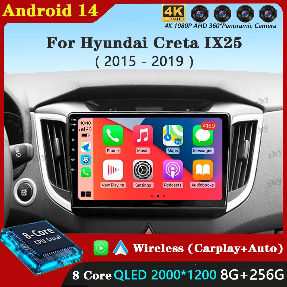 

Android 14 Carplay Auto для Hyundai Creta IX25 2015 2016 2017 2018 2019 Мультимедийный стереоплеер GPS-навигация Wi-Fi FM-система