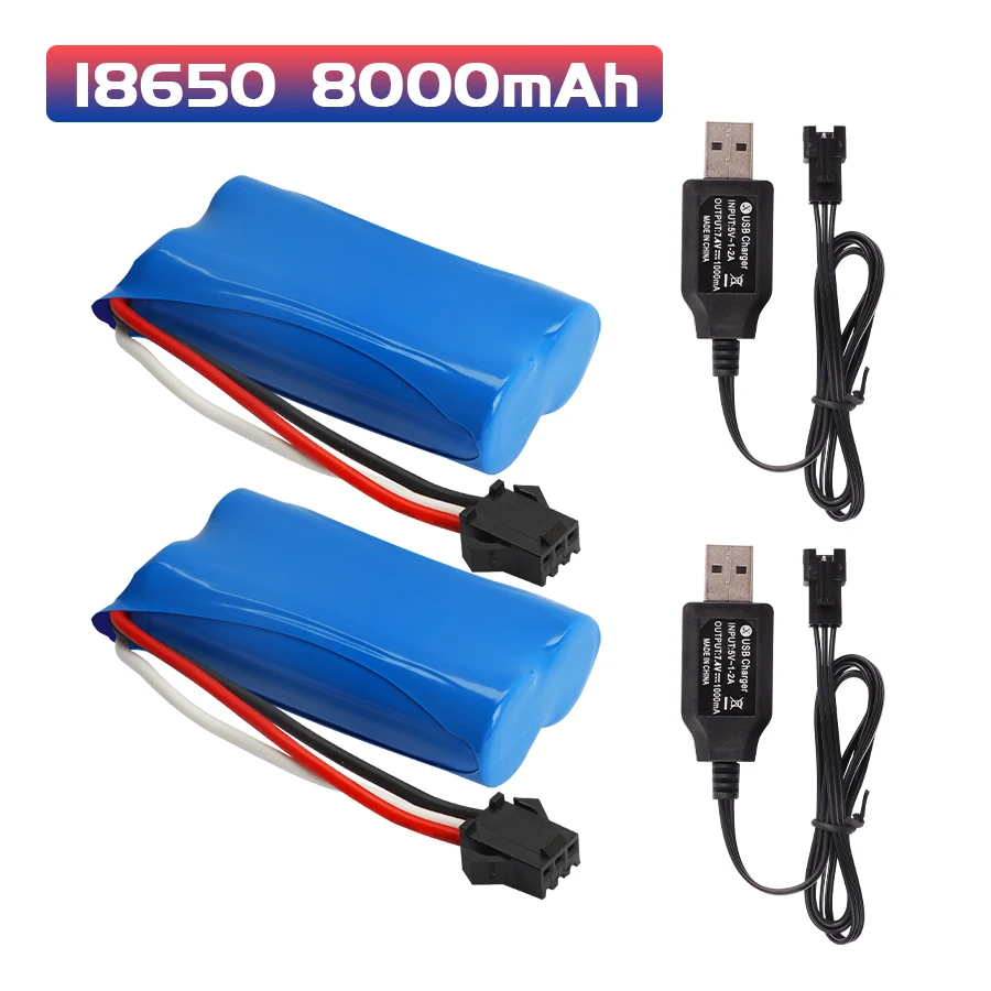 Li-ion battery SM-3P 7.4V 8000mAh for MN128 Watch Gesture Sensing Twisted RC stunt car 18650 7.4v battery For RC Cars SM-3P Plug