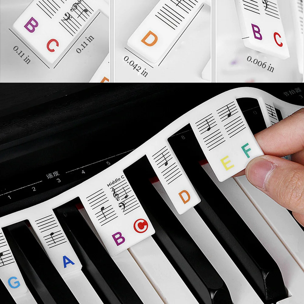 Piano Keyboard Stickers for 88-Key Full Size Silicone Piano Notes Guide For Beginner Reusable