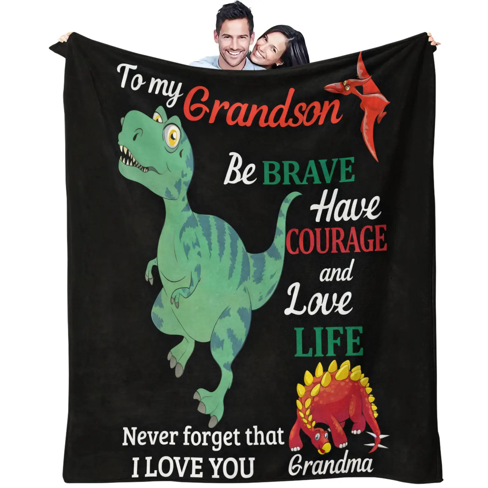 Dinosaur Throw Blanket Gifts for Grandson From Grandma Inspirational Be Brave Have Courage Flannel Soft Sofa Warm Cozy Blanket