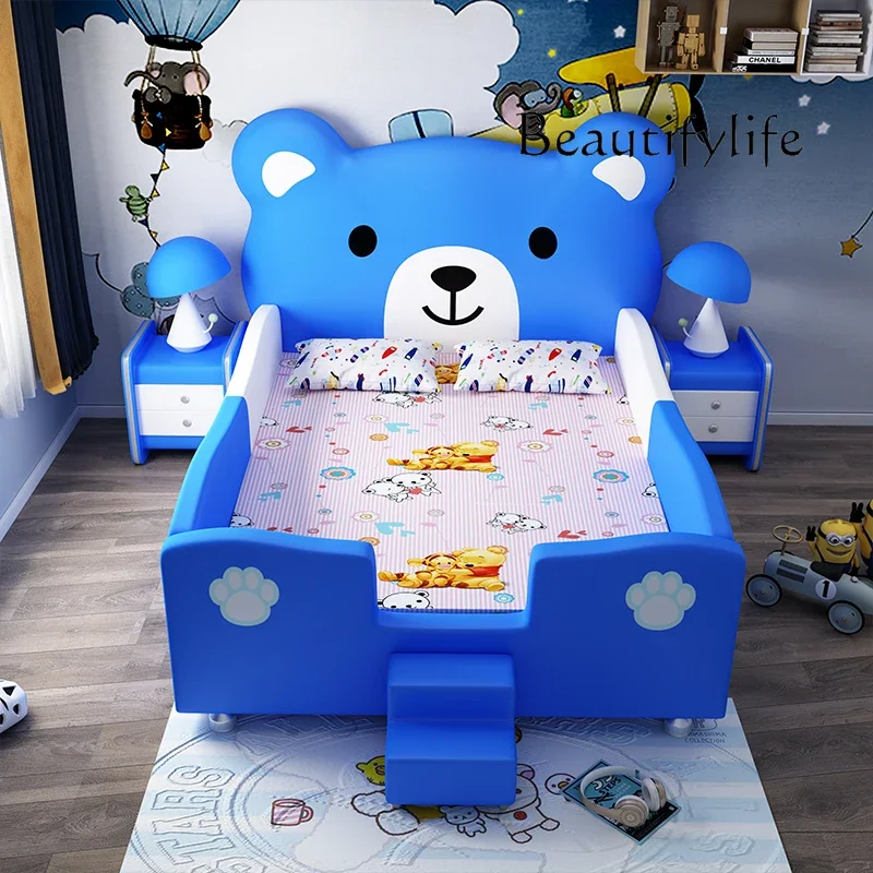 창의적인 만화 곰 어린이 침대 모던 심플 프린세스 침대 원목 1.5m 싱글 침대 가드레일 포함 가구