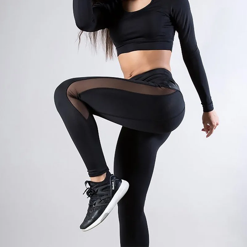 Dames hoog getailleerde sexy mesh panelen yoga legging gym workout hardlooplegging ademende mode slanke elastische legging