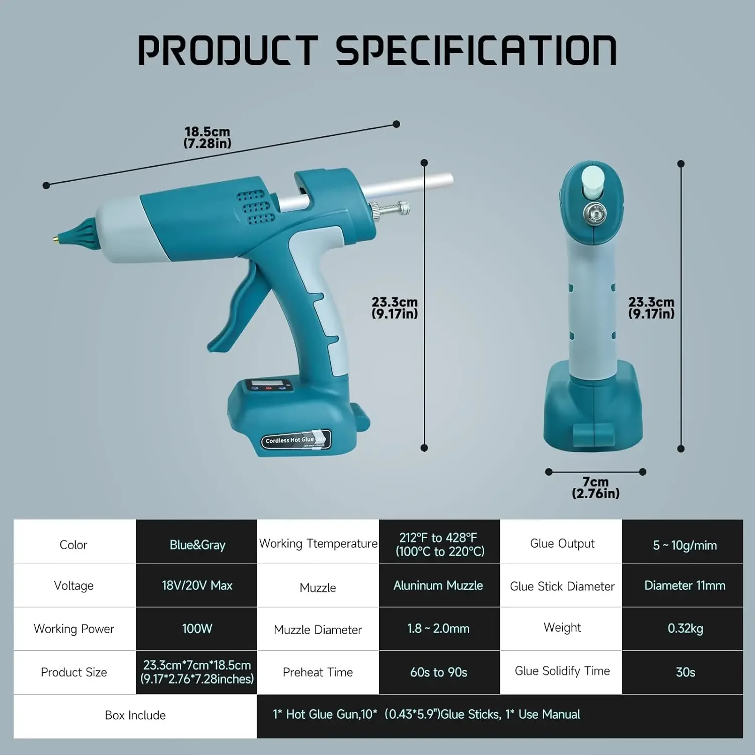 Cordless Hot Glue Gun Kit for Makita 18V Battery 100W LED Digital with 10pcs Hot Glue Sticks for Home Repair, Arts & Crafts