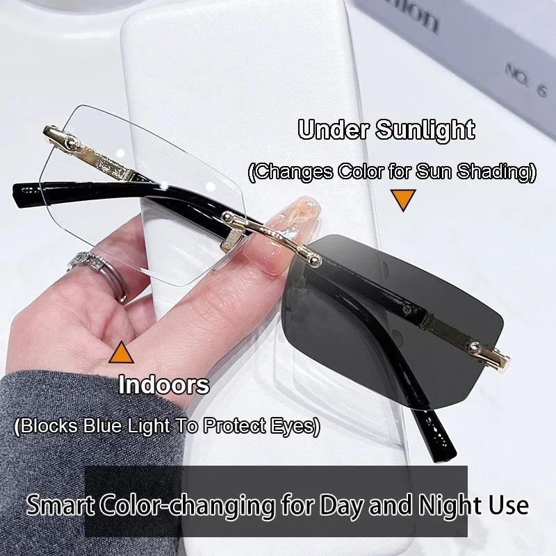 Fashion Photochromic Sunglasses Men Women Smart Color-Changing Glasses Sun Shading Blue Light Blocking Day Night Use