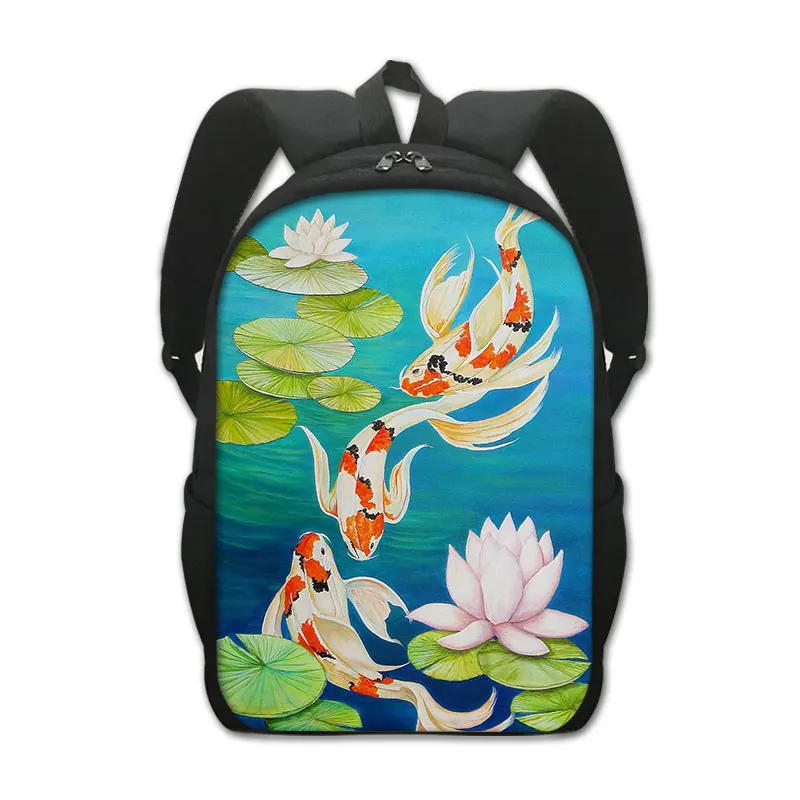 Tas punggung wanita motif ikan Koi, tas sekolah klasik, tas ransel ikan keberuntungan, kemampuan besar, tas hadiah untuk remaja