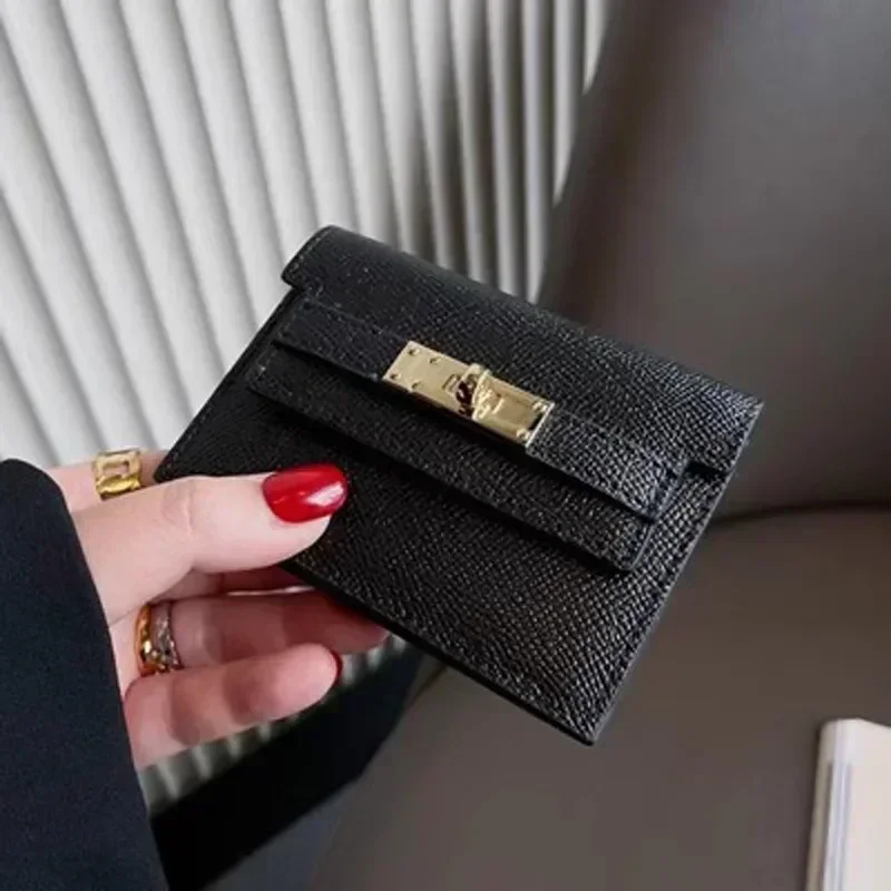 Leather Coin Card Purse Real Leather Card Holder Clutch Short Wallets for Women Mini Purse Pocketbook Money Bags