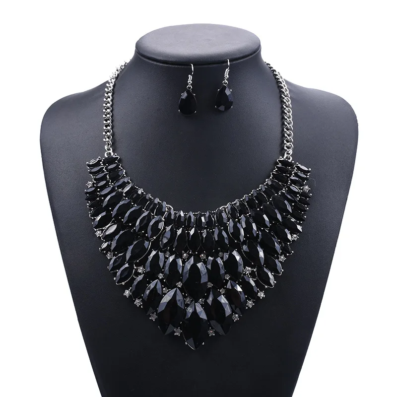 Trend Accessories, Fashion Diamond Colorful Gem Necklace Earrings Set, Cross-border, Accessories, New Products