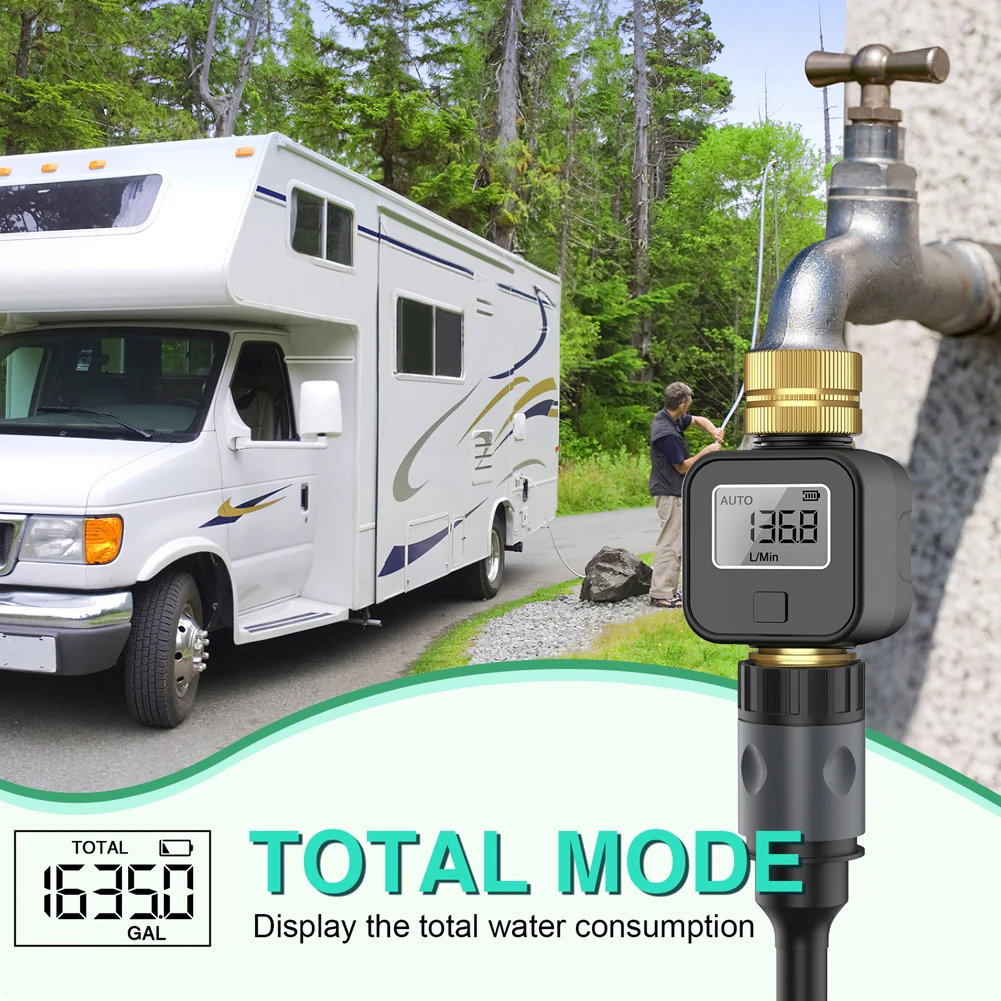 مقياس تدفق المياه الرقمي مخرج مدخل نحاسي اختبار استهلاك المياه متر مستشعر عداد المياه الإلكتروني للحديقة الخارجية #1