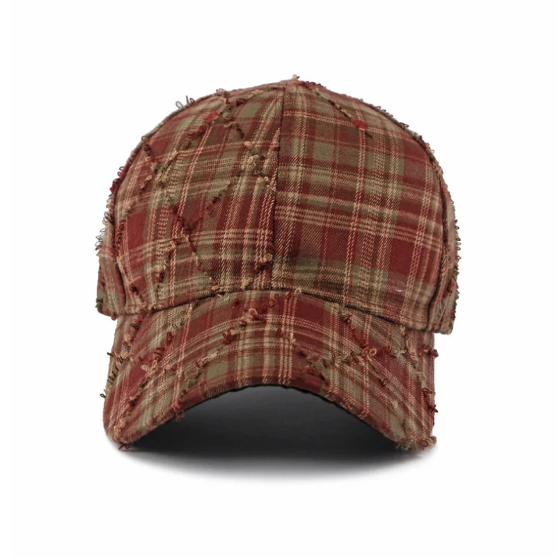 New Rhombus Stitching Line American Baseball Hat Retro Checkered Make Old Fringed Duckbill Cap Unisex Hip Hop Outdoor Sports Hat