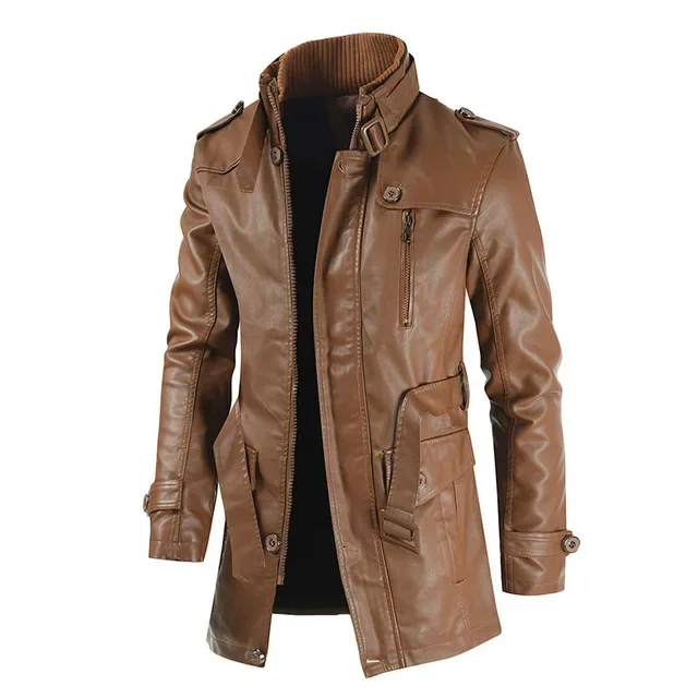 

Lapel Solid Zipper Design Plus Size Bomber Coat Men's Leather Jacket Winter Men Coat busisness Fashion Thickened Leather Jacket