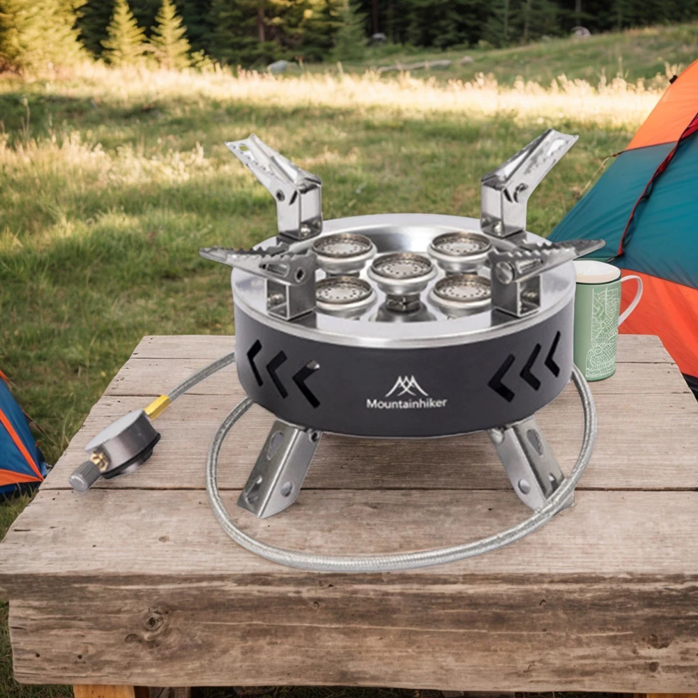 

6800W Strong Fire Stove with Storage Bag Barbecue Burner Cookware Metal Foldable Picnic Stove for Outdoor Camping Tourist