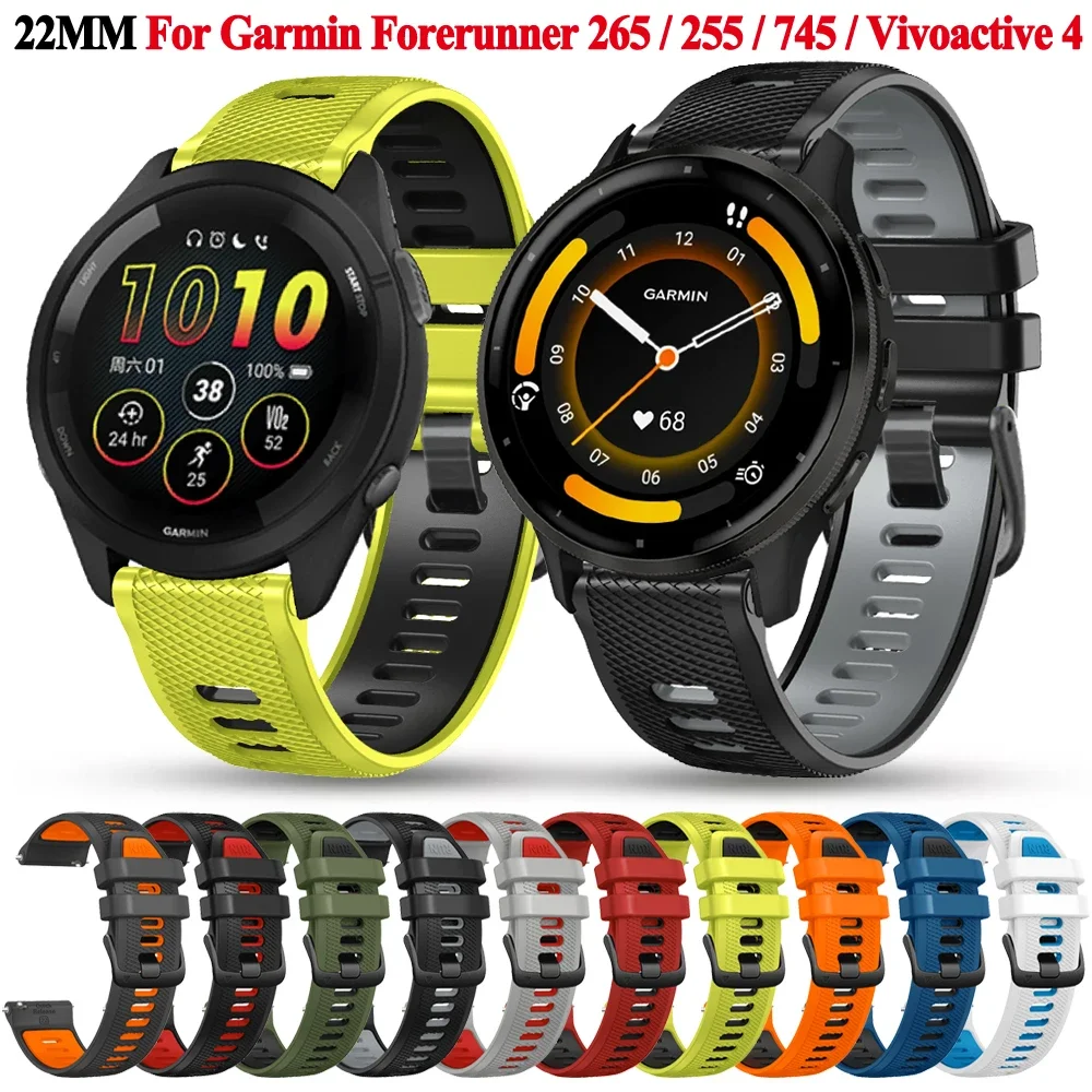 22mm Replacement Official Straps For Garmin Forerunner 265 745 255 Music Watchband Bracelet Vivoactive 4 Venu 2 3 Silicone Bands