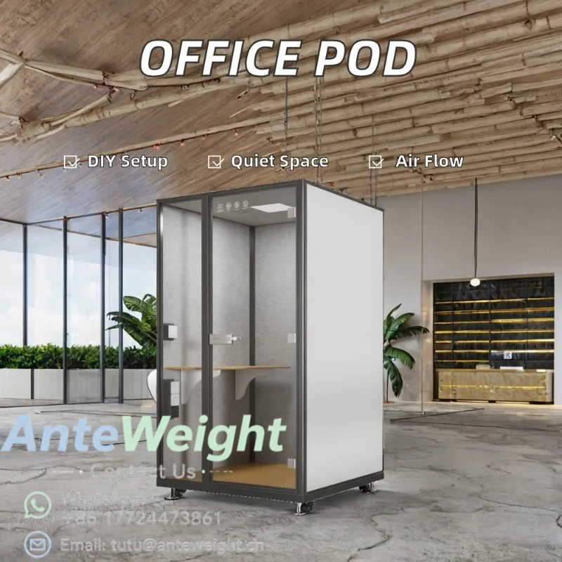 Modern Multi-Function Movable Telephone Booth Storage Soundproof Steel Frame Ventilation System