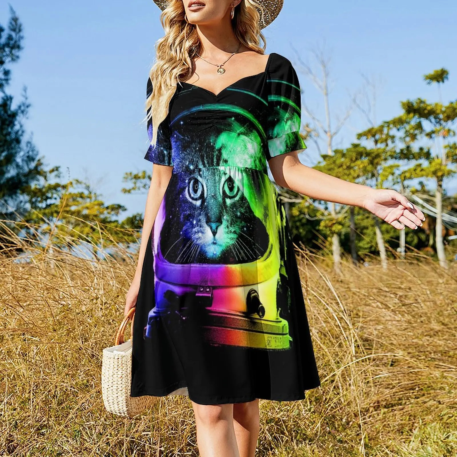 Astronaut Cat Short Sleeved Dress Summer women's clothing dress korean style Dress