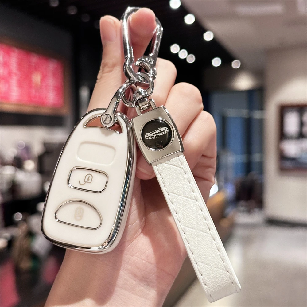 Key FOB Cover with Keychain For Hyundai Elantra Santa Fe Accent Tucson Key Holder, only fit for the car key shown in the image.