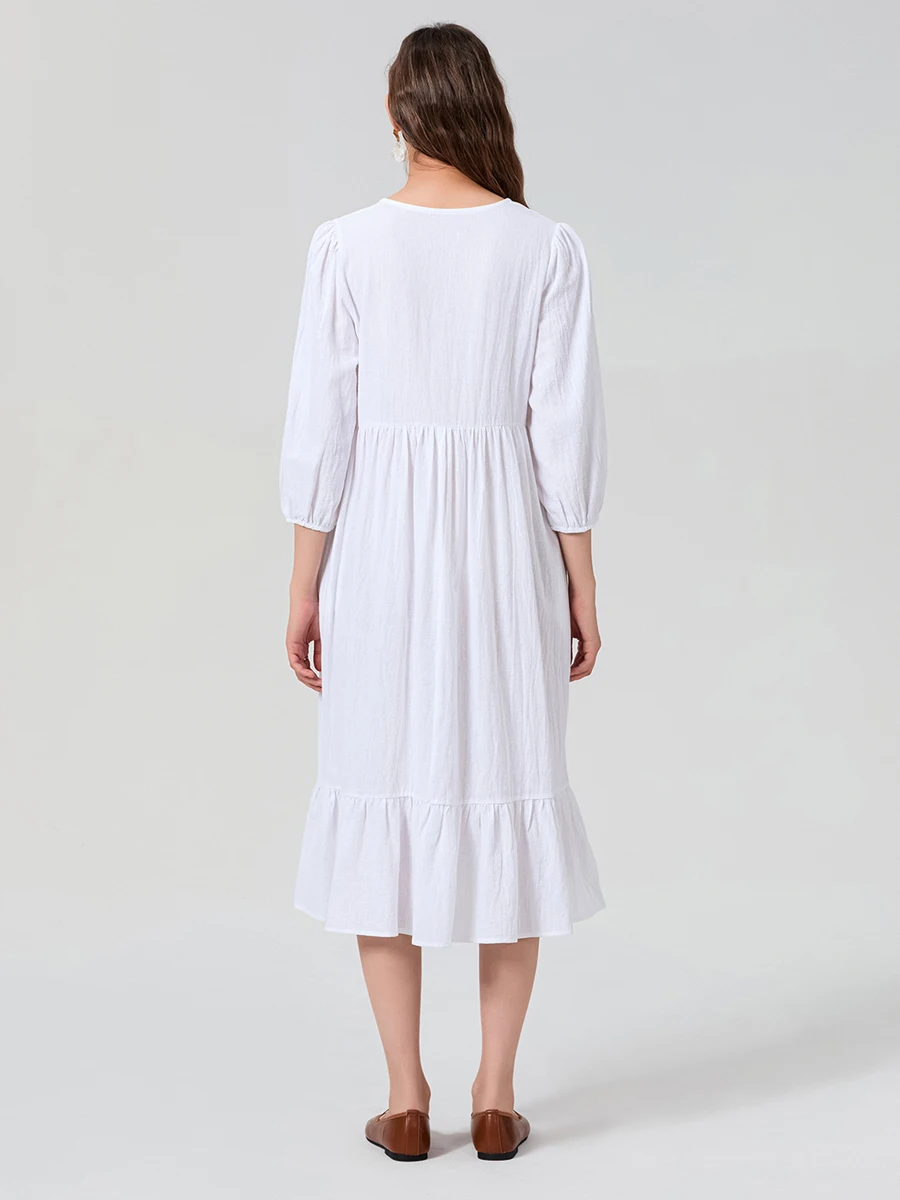 فستان نسائي طويل بلون سادة برباط أمامي فستان فضفاض صيفي كبير سوينغ 3 4 كم فستان كاجوال