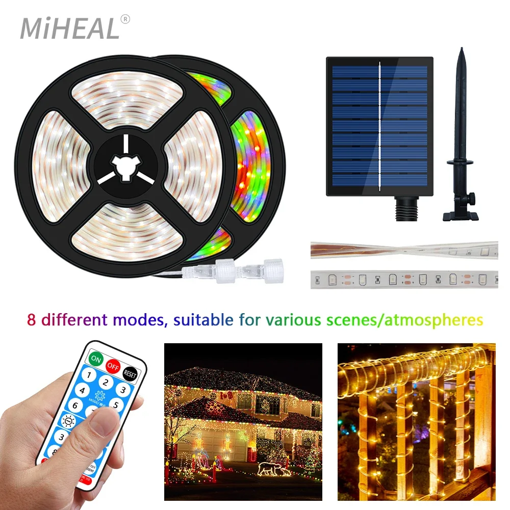 Imagem -02 - Recarregável Solar Led Strip Light Impermeável Jardim Lâmpada Atmosfera de Natal Luzes Decoração ao ar Livre Luzes de Corda 5m 10m