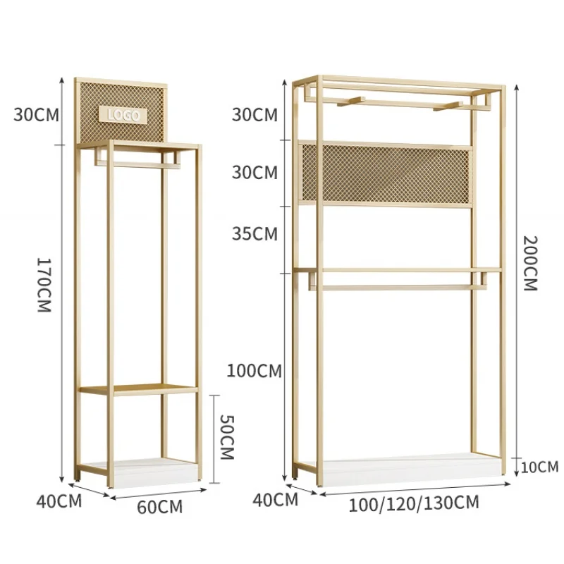 Custom. clothing store display rack metal clothes stand standing garment shelves stainless steel luxury clothing rack for b