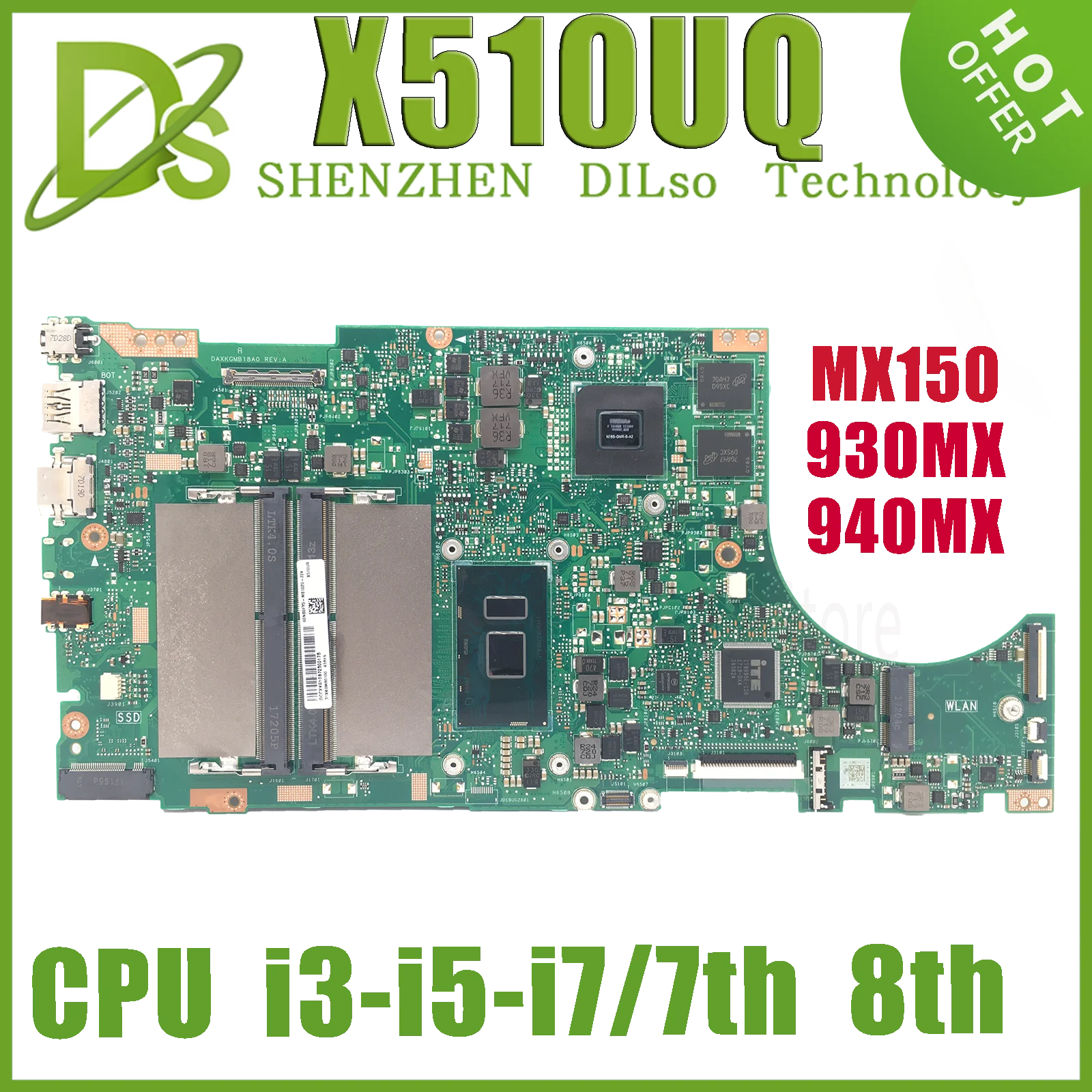 

KEFU X510UNR Mainboard For X510UF X510UA X510UQ S5100UR S5100U Laptop Motherboard W/I3 I5 I7-6th/7th 930MX/940MX/MX150