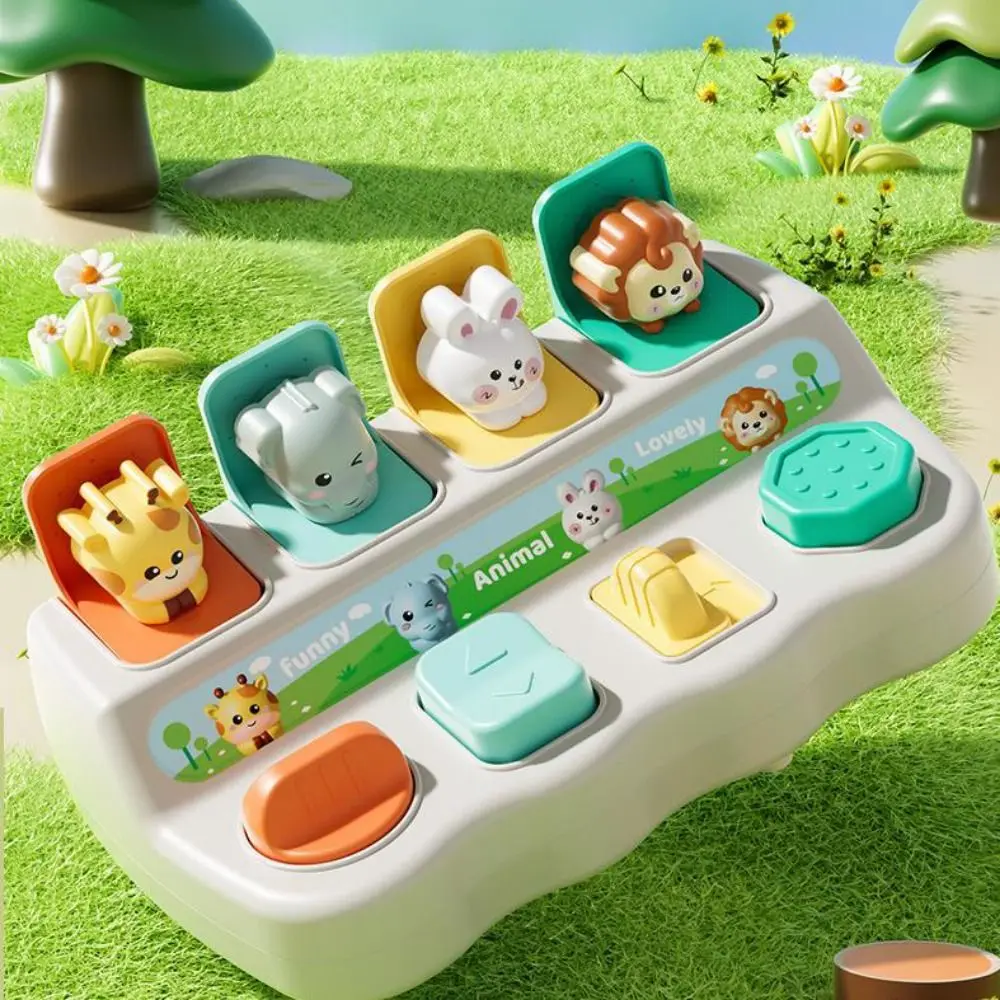 Montessori Peekaboo Switch Box Cartoon Animals Button Toy Animal Zabawka sensoryczna Żyrafa Kolorowe interaktywne pudełko na zabawki dla zwierząt