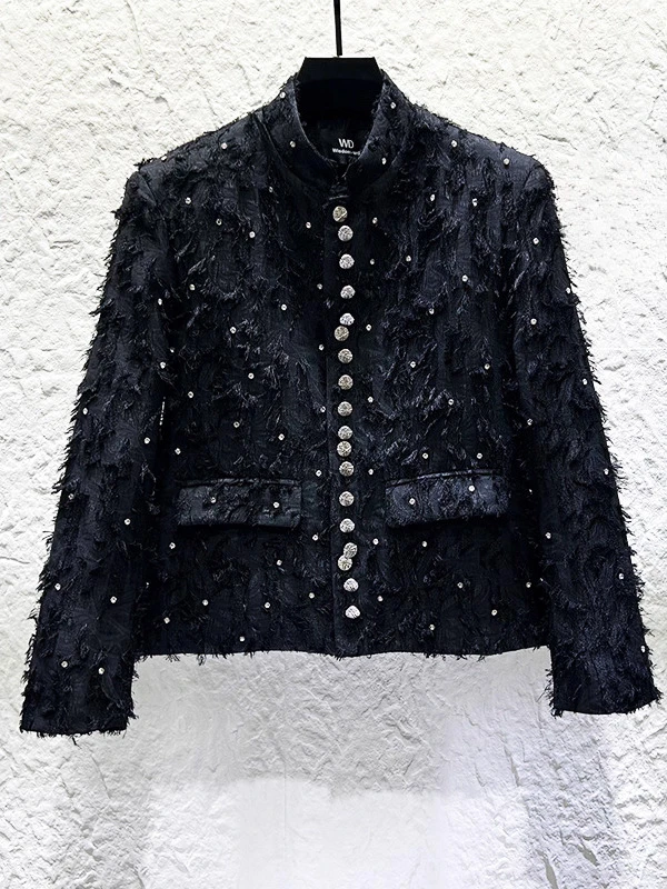 Men's 2025 Autumn New High-End Diamond-Studded Starry Sky Stand Collar Jackets Men's Unique Button Tassel Small Fragrant Coats
