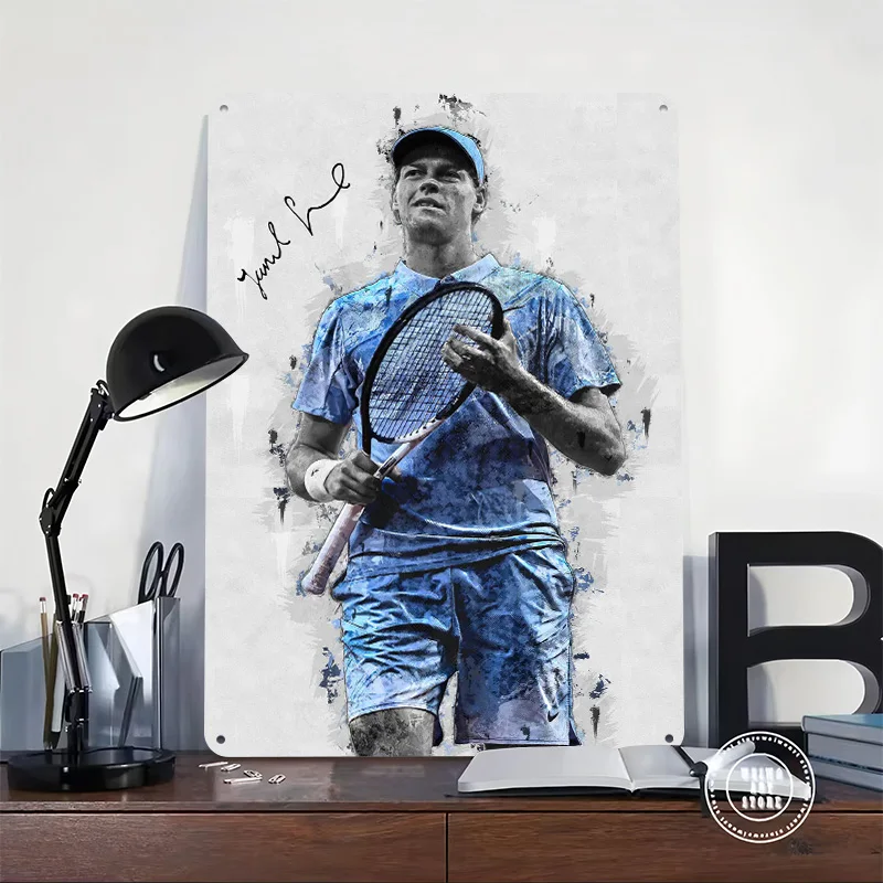 Jannik Sinner Autograph Personalized 3D Textured Metal Poster Wall Art Vintage Tin Signs for Gaming Room Decoration Man Bedroom