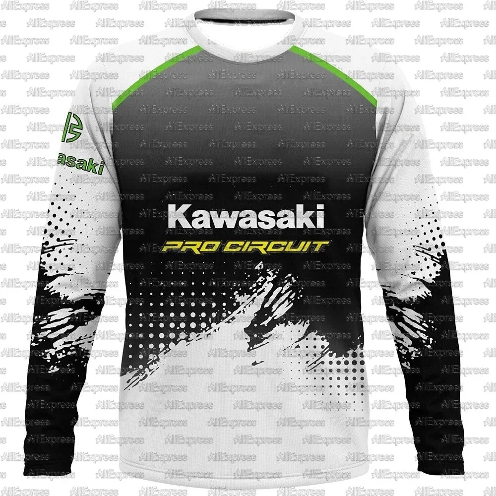 

Kawasaki-быстросохнущая дышащая мотоциклетная футболка с длинным рукавом, летние виды спорта на открытом воздухе, удобная футболка для езды на мотоцикле