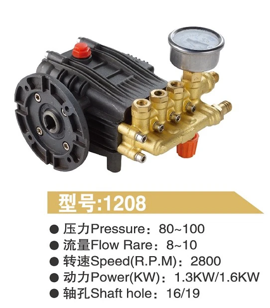 1208 Triplex Plunger Pump 2-8LPM Piston Pump 100Bar Hollow Shaft 16/19mm for Electric Motor Washing Fogging Misting Machine