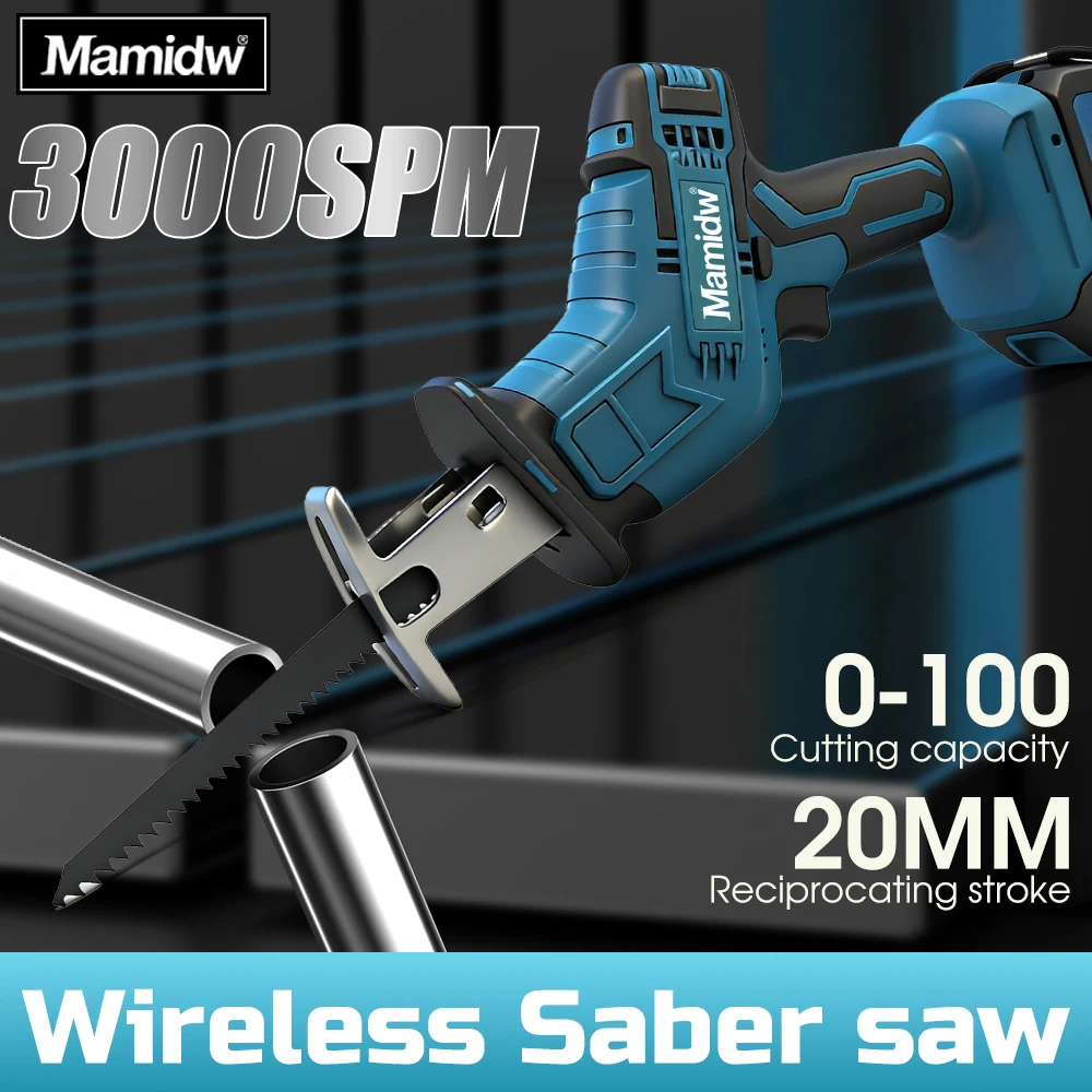 Scie sauteuse sans fil haute vitesse Mamidw 3000SPM, course de 20 mm, pour la taille, les tuyaux métalliques et la coupe du bois