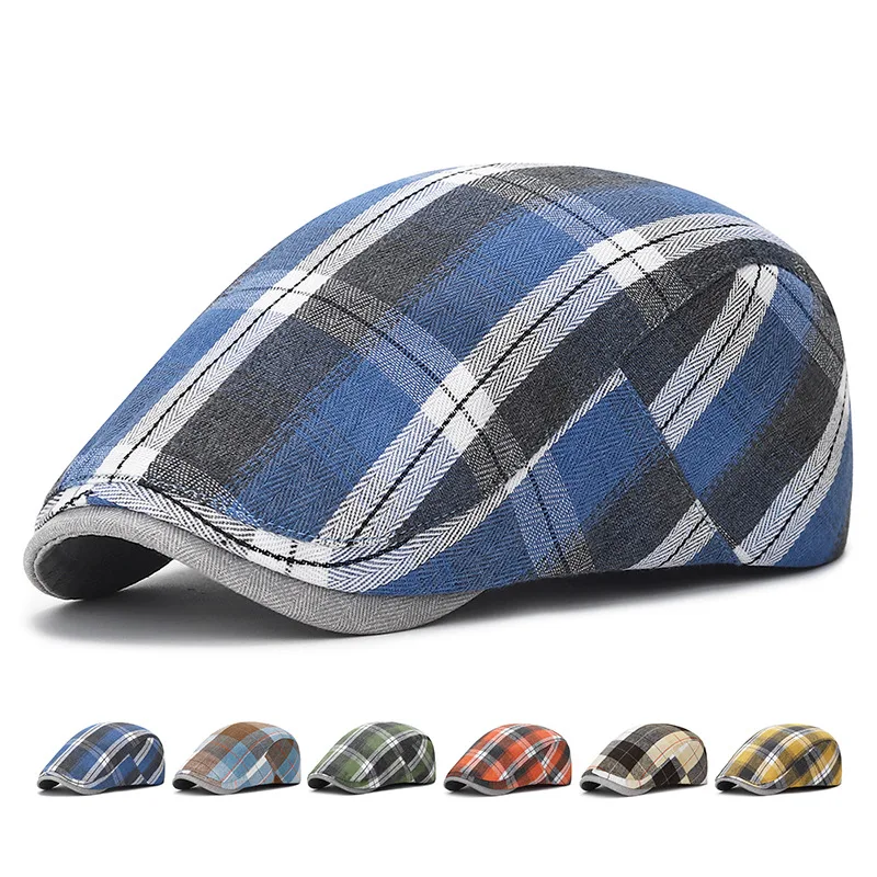 Men and Women Literary Forward Cap Plaid Beret Spring and Autumn England Retro Duck Tongue Cap Newsboy Cap Street Painter Hat