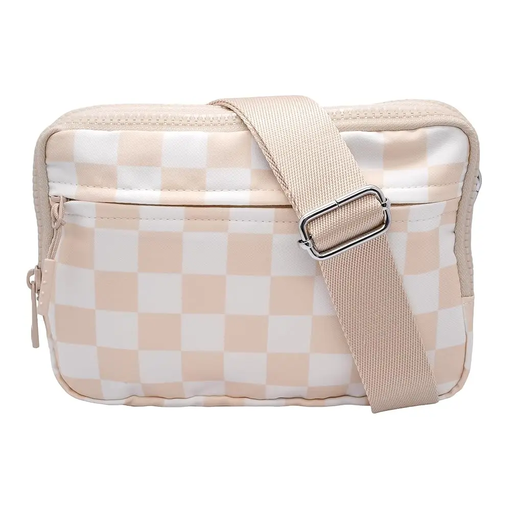 

Wristlet Wallets for Women Checkered Nylon Quilted Wallet Travel Crossbody Bags with 4 Zippers Coin Card Phone Holder
