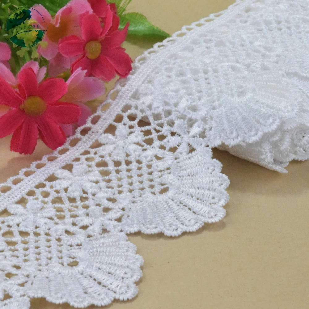 White Polyester Lace Embroidery French Ribbon Fabric Guipure Diy Trims Warp Knitting Sewing Accessories Dress 7cm Width#4314