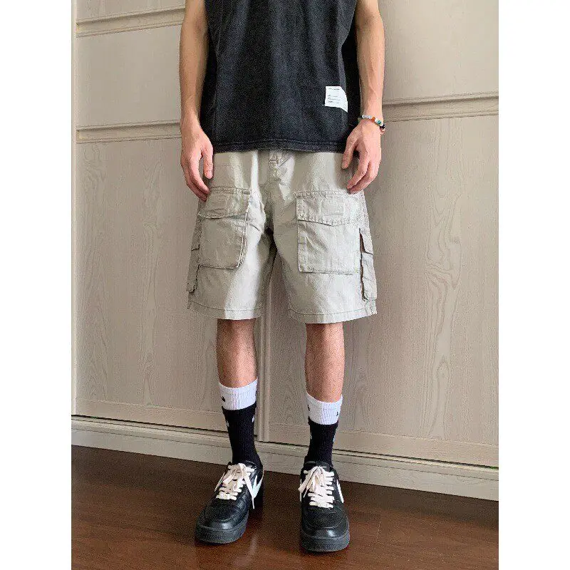 

Retro American Workwear Shorts Unisex Summer Casual Loose Straight Leg Five Pocket Pants Trendy Youthful Spring PU Material
