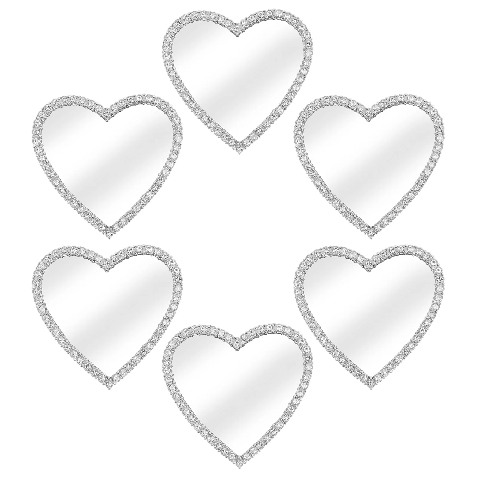 

6Pcs Heart Makeup Mirror Phone Case Decoration Rhinestone Embellishment Stylish and Practical DIY Design for Women