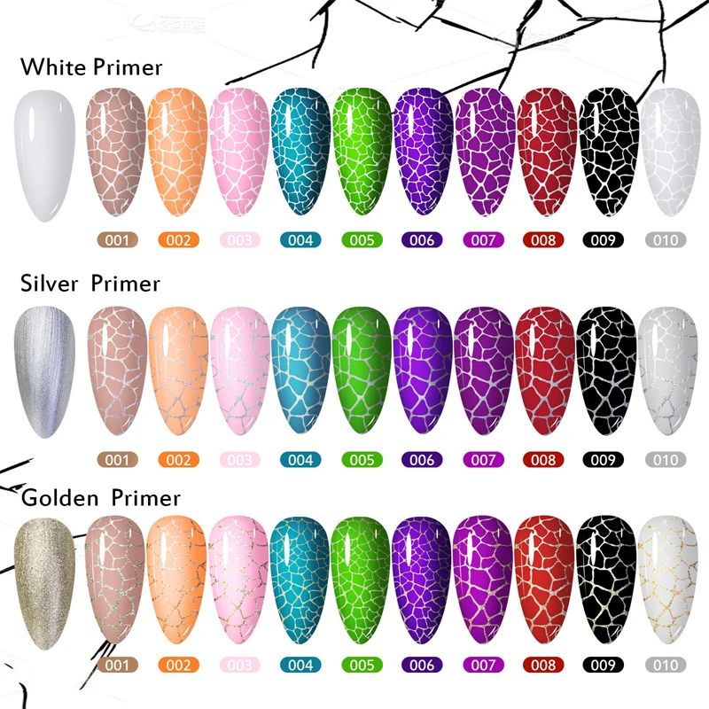 7ml Crackle Gel Nail Polish Set Cracking Nail Lacquer Quick Dry Nail Art Varnish Hybrid Semi Permanent Soak Off Base Top Coat