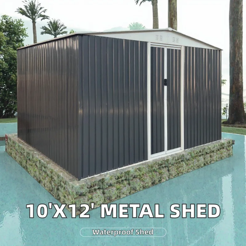 China Export 8'*6' Outdoor Storage Shed Charcoal Grey Metal Tool House with Aluminium Frame