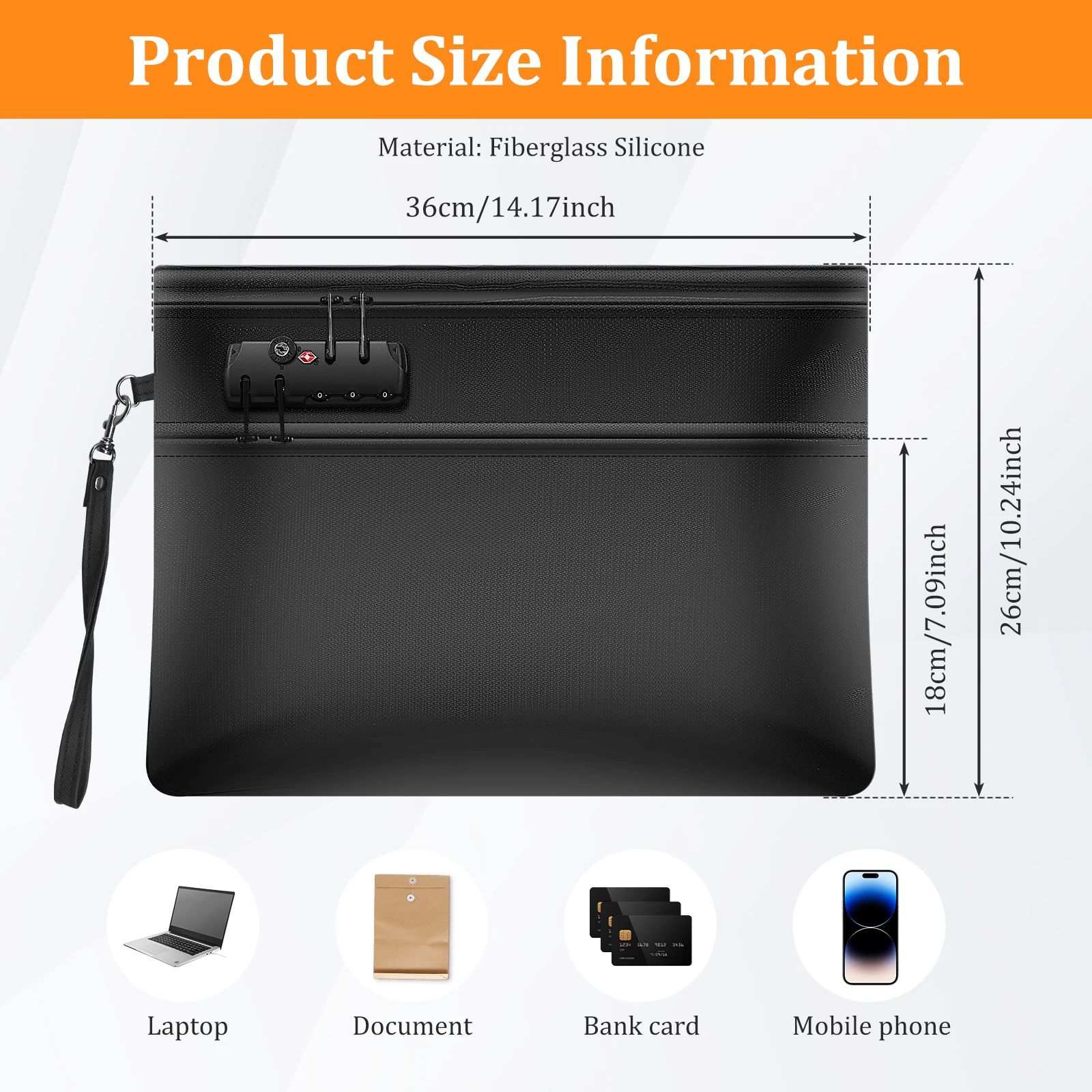 6400℉ Fireproof Document Bag with Lock Dual-Zip Compartments Fireproof Money Bag 12 Layers Heat Insulated Fireproof Bag Protect