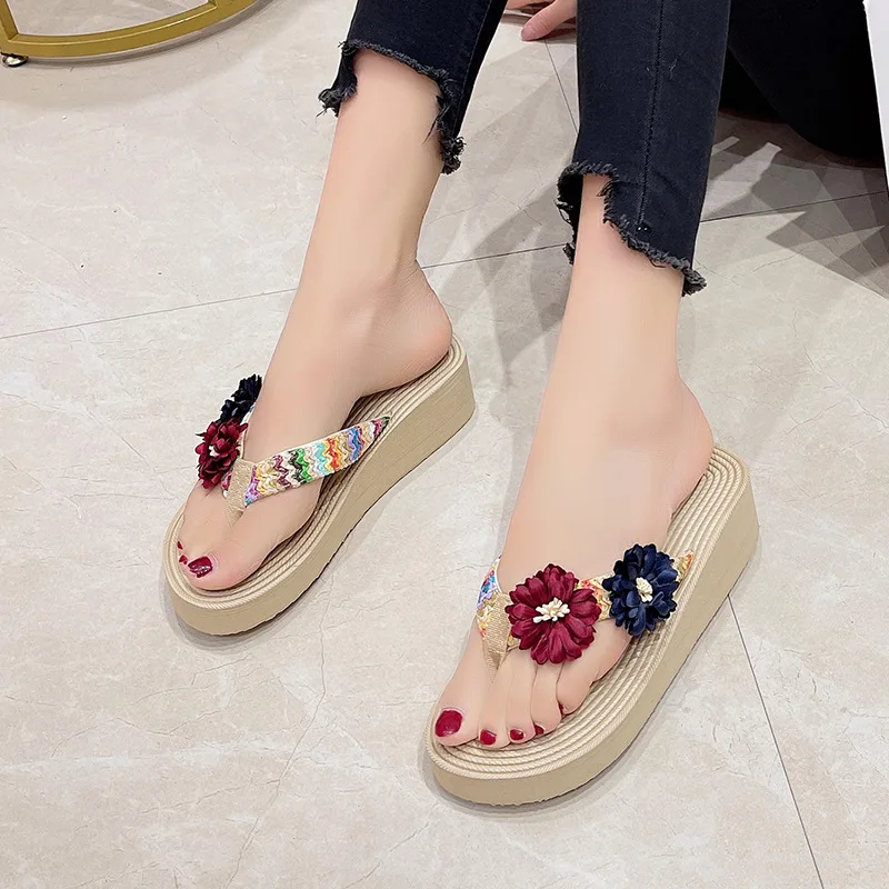Women Slippers Summer Platform Wedges Mid Heels Flower Peep Toe Fashion Anti-slip Beach Outdoor Soft Flip Flops Zapatos De Mujer - Image 4