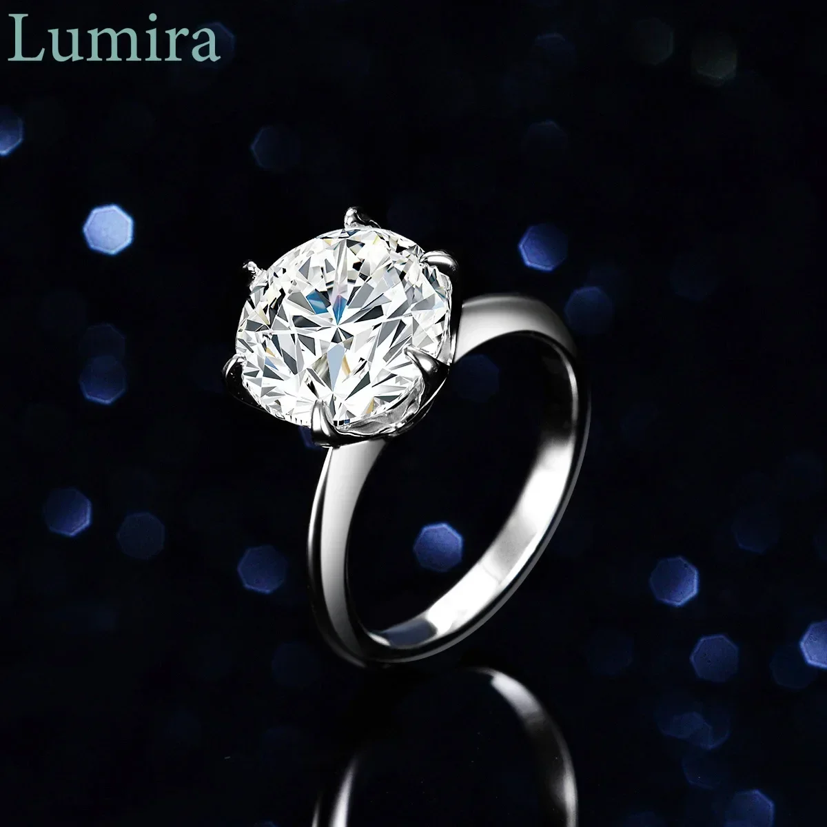 Lumira Ultra-luxurious Six-Prong 5 Carat Moissanite Ring for Women Classic Pigeon Egg Platinum PT950 Wedding Band Gifts for Her